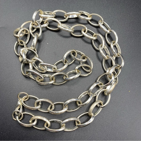 Chunky Silver Tone Link Long Chain Necklace - Picture 3 of 10